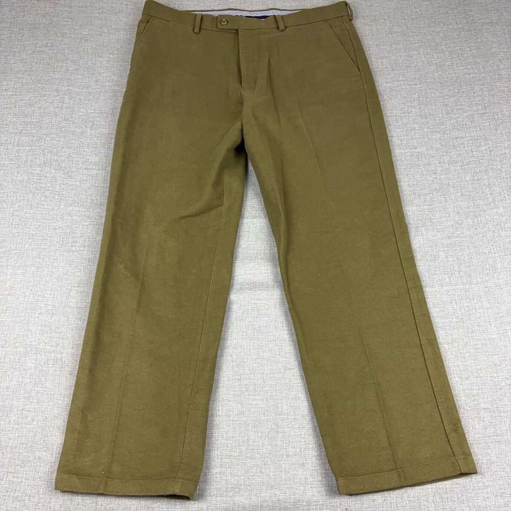 Samuel Windsor Pants Mens 38x31 Green Flannel Chino Cotton Straight Casual